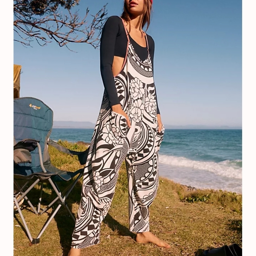 Hot Shot Printed Onesie, Black and White Patterned Jumpsuit